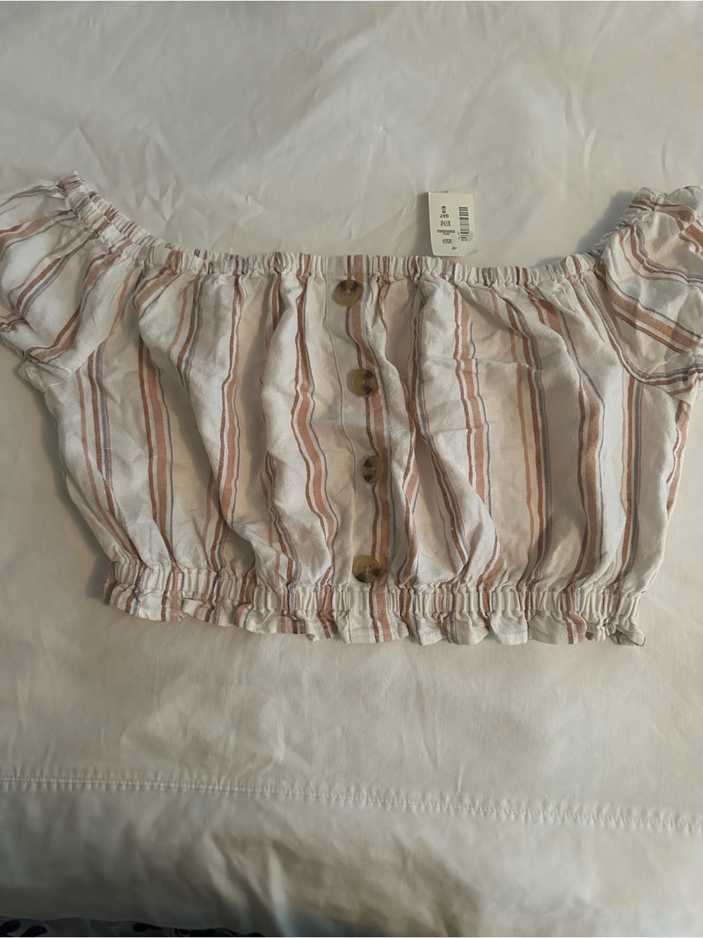 Aeropostale Striped Off-Shoulder Crop Top in Cream and Tan